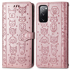Leather Case Stands Fashionable Pattern Flip Cover Holder S03D for Samsung Galaxy S20 FE 5G Pink