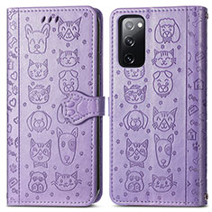 Leather Case Stands Fashionable Pattern Flip Cover Holder S03D for Samsung Galaxy S20 FE 5G Purple