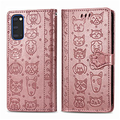 Leather Case Stands Fashionable Pattern Flip Cover Holder S03D for Samsung Galaxy S20 Pink