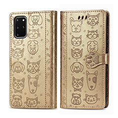 Leather Case Stands Fashionable Pattern Flip Cover Holder S03D for Samsung Galaxy S20 Plus 5G Gold