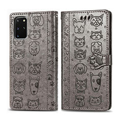 Leather Case Stands Fashionable Pattern Flip Cover Holder S03D for Samsung Galaxy S20 Plus 5G Gray
