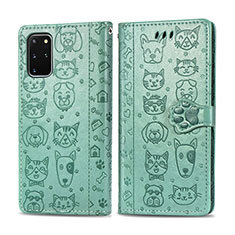 Leather Case Stands Fashionable Pattern Flip Cover Holder S03D for Samsung Galaxy S20 Plus 5G Green