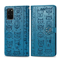 Leather Case Stands Fashionable Pattern Flip Cover Holder S03D for Samsung Galaxy S20 Plus Blue