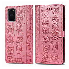 Leather Case Stands Fashionable Pattern Flip Cover Holder S03D for Samsung Galaxy S20 Plus Rose Gold