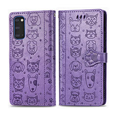 Leather Case Stands Fashionable Pattern Flip Cover Holder S03D for Samsung Galaxy S20 Purple