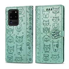 Leather Case Stands Fashionable Pattern Flip Cover Holder S03D for Samsung Galaxy S20 Ultra Green