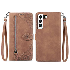 Leather Case Stands Fashionable Pattern Flip Cover Holder S03D for Samsung Galaxy S21 5G Brown