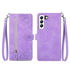 Leather Case Stands Fashionable Pattern Flip Cover Holder S03D for Samsung Galaxy S21 5G Purple