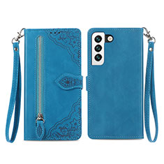 Leather Case Stands Fashionable Pattern Flip Cover Holder S03D for Samsung Galaxy S21 FE 5G Blue