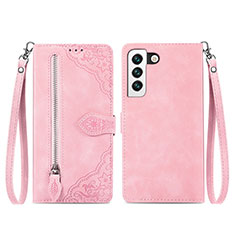 Leather Case Stands Fashionable Pattern Flip Cover Holder S03D for Samsung Galaxy S21 FE 5G Rose Gold