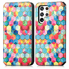 Leather Case Stands Fashionable Pattern Flip Cover Holder S03D for Samsung Galaxy S21 Ultra 5G Colorful