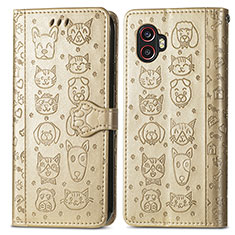 Leather Case Stands Fashionable Pattern Flip Cover Holder S03D for Samsung Galaxy XCover 6 Pro 5G Gold