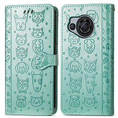 Leather Case Stands Fashionable Pattern Flip Cover Holder S03D for Sharp Aquos R8 Green