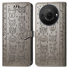 Leather Case Stands Fashionable Pattern Flip Cover Holder S03D for Sharp Aquos R8 Pro Gray