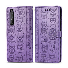 Leather Case Stands Fashionable Pattern Flip Cover Holder S03D for Sony Xperia 1 II Purple