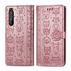 Leather Case Stands Fashionable Pattern Flip Cover Holder S03D for Sony Xperia 1 II Rose Gold