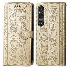 Leather Case Stands Fashionable Pattern Flip Cover Holder S03D for Sony Xperia 1 V Gold