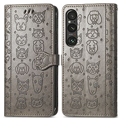Leather Case Stands Fashionable Pattern Flip Cover Holder S03D for Sony Xperia 1 V Gray