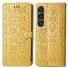 Leather Case Stands Fashionable Pattern Flip Cover Holder S03D for Sony Xperia 1 V Yellow