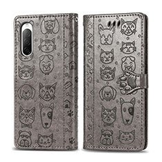 Leather Case Stands Fashionable Pattern Flip Cover Holder S03D for Sony Xperia 10 II Gray