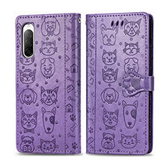 Leather Case Stands Fashionable Pattern Flip Cover Holder S03D for Sony Xperia 10 II Purple