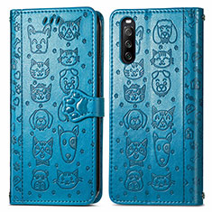 Leather Case Stands Fashionable Pattern Flip Cover Holder S03D for Sony Xperia 10 III Blue