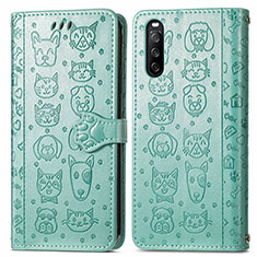 Leather Case Stands Fashionable Pattern Flip Cover Holder S03D for Sony Xperia 10 III Green