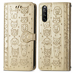 Leather Case Stands Fashionable Pattern Flip Cover Holder S03D for Sony Xperia 10 III SOG04 Gold