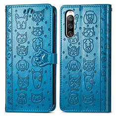 Leather Case Stands Fashionable Pattern Flip Cover Holder S03D for Sony Xperia 10 IV Blue