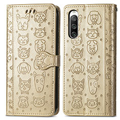 Leather Case Stands Fashionable Pattern Flip Cover Holder S03D for Sony Xperia 10 IV Gold
