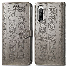 Leather Case Stands Fashionable Pattern Flip Cover Holder S03D for Sony Xperia 10 IV Gray