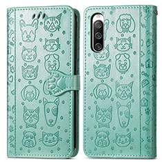 Leather Case Stands Fashionable Pattern Flip Cover Holder S03D for Sony Xperia 10 IV Green