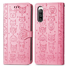 Leather Case Stands Fashionable Pattern Flip Cover Holder S03D for Sony Xperia 10 IV Pink