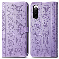 Leather Case Stands Fashionable Pattern Flip Cover Holder S03D for Sony Xperia 10 IV Purple