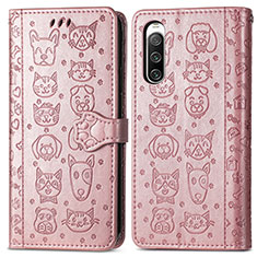 Leather Case Stands Fashionable Pattern Flip Cover Holder S03D for Sony Xperia 10 IV Rose Gold