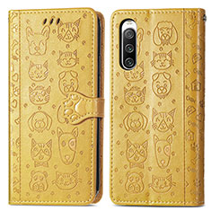 Leather Case Stands Fashionable Pattern Flip Cover Holder S03D for Sony Xperia 10 IV Yellow