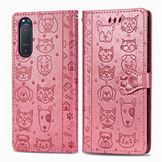 Leather Case Stands Fashionable Pattern Flip Cover Holder S03D for Sony Xperia 5 II Pink