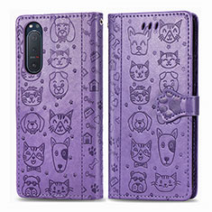 Leather Case Stands Fashionable Pattern Flip Cover Holder S03D for Sony Xperia 5 II Purple