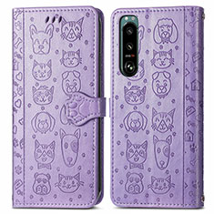 Leather Case Stands Fashionable Pattern Flip Cover Holder S03D for Sony Xperia 5 III Purple