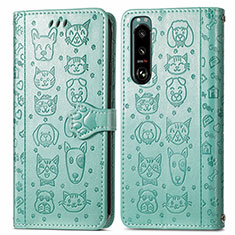 Leather Case Stands Fashionable Pattern Flip Cover Holder S03D for Sony Xperia 5 III SO-53B Green