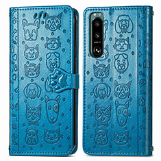 Leather Case Stands Fashionable Pattern Flip Cover Holder S03D for Sony Xperia 5 IV Blue