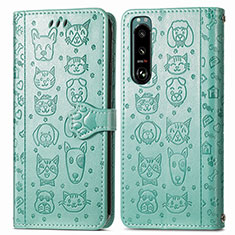Leather Case Stands Fashionable Pattern Flip Cover Holder S03D for Sony Xperia 5 IV Green