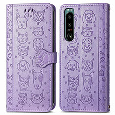 Leather Case Stands Fashionable Pattern Flip Cover Holder S03D for Sony Xperia 5 IV Purple