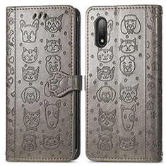 Leather Case Stands Fashionable Pattern Flip Cover Holder S03D for Sony Xperia Ace II Gray