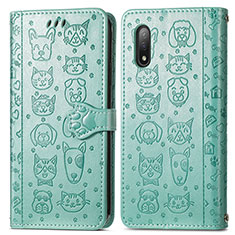 Leather Case Stands Fashionable Pattern Flip Cover Holder S03D for Sony Xperia Ace II SO-41B Green