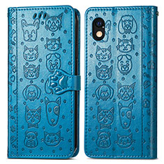 Leather Case Stands Fashionable Pattern Flip Cover Holder S03D for Sony Xperia Ace III Blue