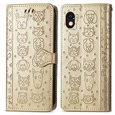 Leather Case Stands Fashionable Pattern Flip Cover Holder S03D for Sony Xperia Ace III Gold