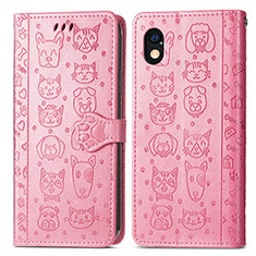 Leather Case Stands Fashionable Pattern Flip Cover Holder S03D for Sony Xperia Ace III Pink