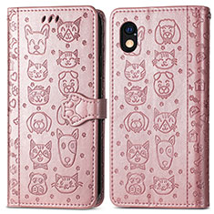 Leather Case Stands Fashionable Pattern Flip Cover Holder S03D for Sony Xperia Ace III Rose Gold