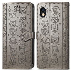 Leather Case Stands Fashionable Pattern Flip Cover Holder S03D for Sony Xperia Ace III SO-53C Gray